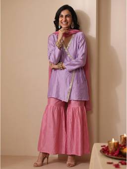 Dora Dori - Pink Angrakha Style Kurti with Sharara and Scarf