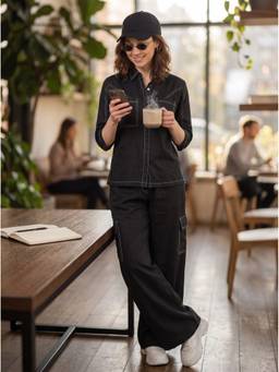 LOTIK - Women's Black Solid Co-ord Set