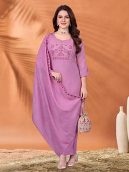 Jaipur Kurti - Women'S Lavender Embroidered Kurta with Pant and Dupatta