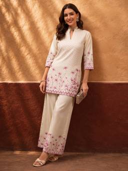 Jaipur Kurti - Women'S Off White Floral Digital Printed Co-Ord Set