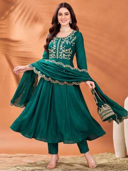 Jaipur Kurti - Women'S Teal Embroidered Kurta with Pant and Dupatta