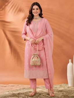 Jaipur Kurti - Women'S Peach Woven Zari Kurta with Pant and Dupatta