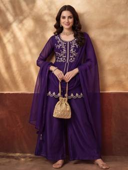 Jaipur Kurti - Women'S Purple Embroidered Kurta with Palazzo and Dupatta