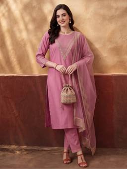 Jaipur Kurti - Women'S Pink Embroidered Kurta with Pant and Dupatta