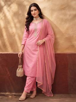 Jaipur Kurti - Women'S Pink Weaving Kurta with Pant and Dupatta