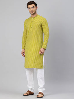 Manthan - Green Cotton Stripes Kurtas for Men
