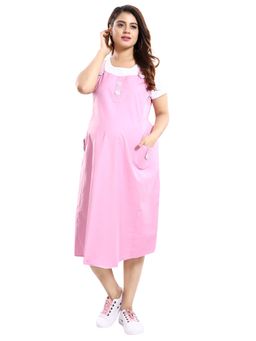 Mamma's Maternity - Women Blush Pink Cotton Solid Maternity Feeding Dress