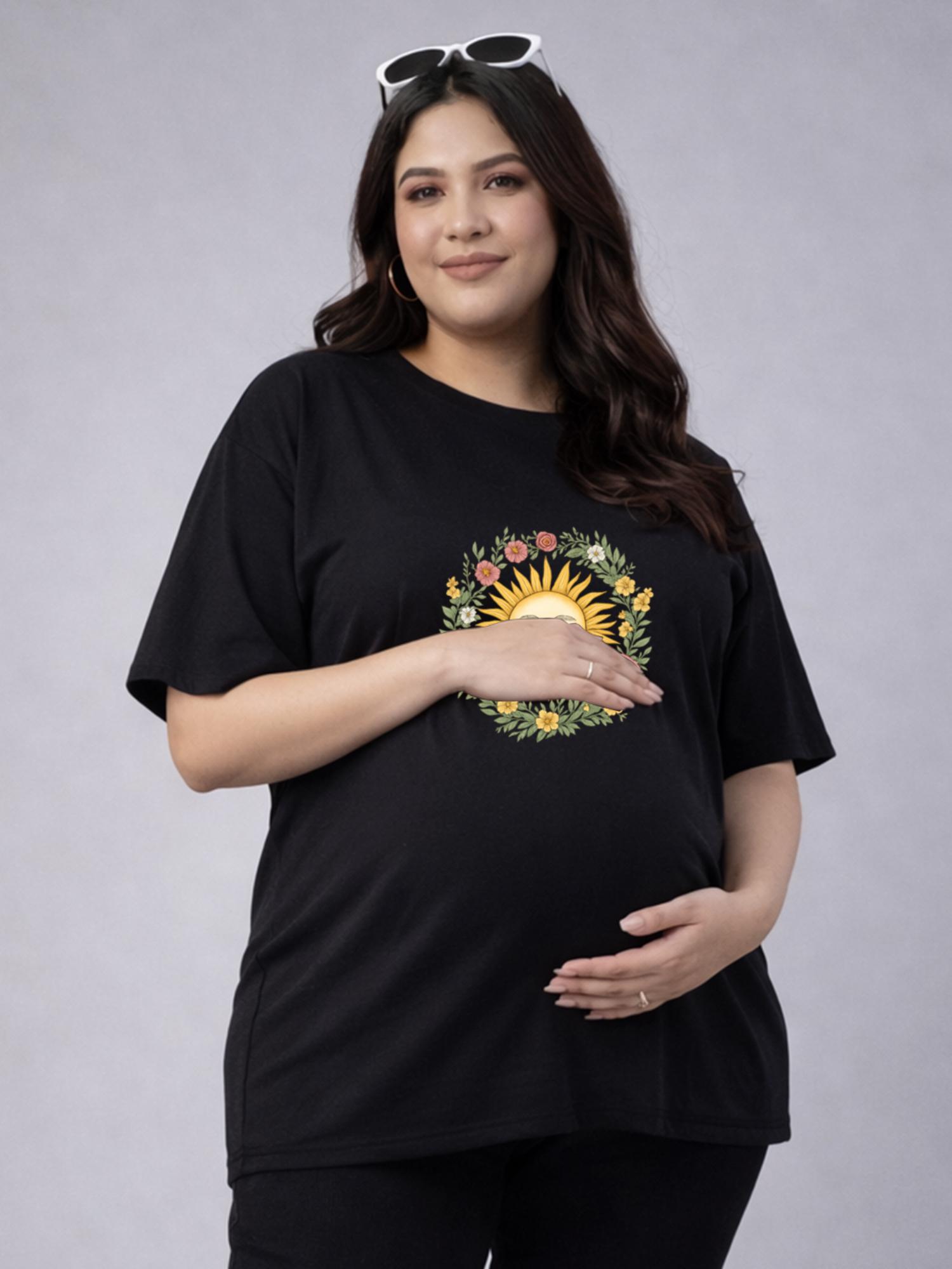 angloindu Women Black Floral Printed Drop Shoulder Maternity T-shirt-picture-47