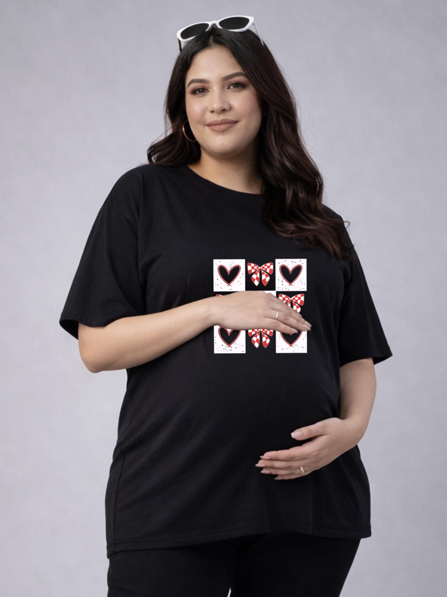 angloindu Women Black Graphic Floral Printed Drop Shoulder Maternity T-shirt-picture-8