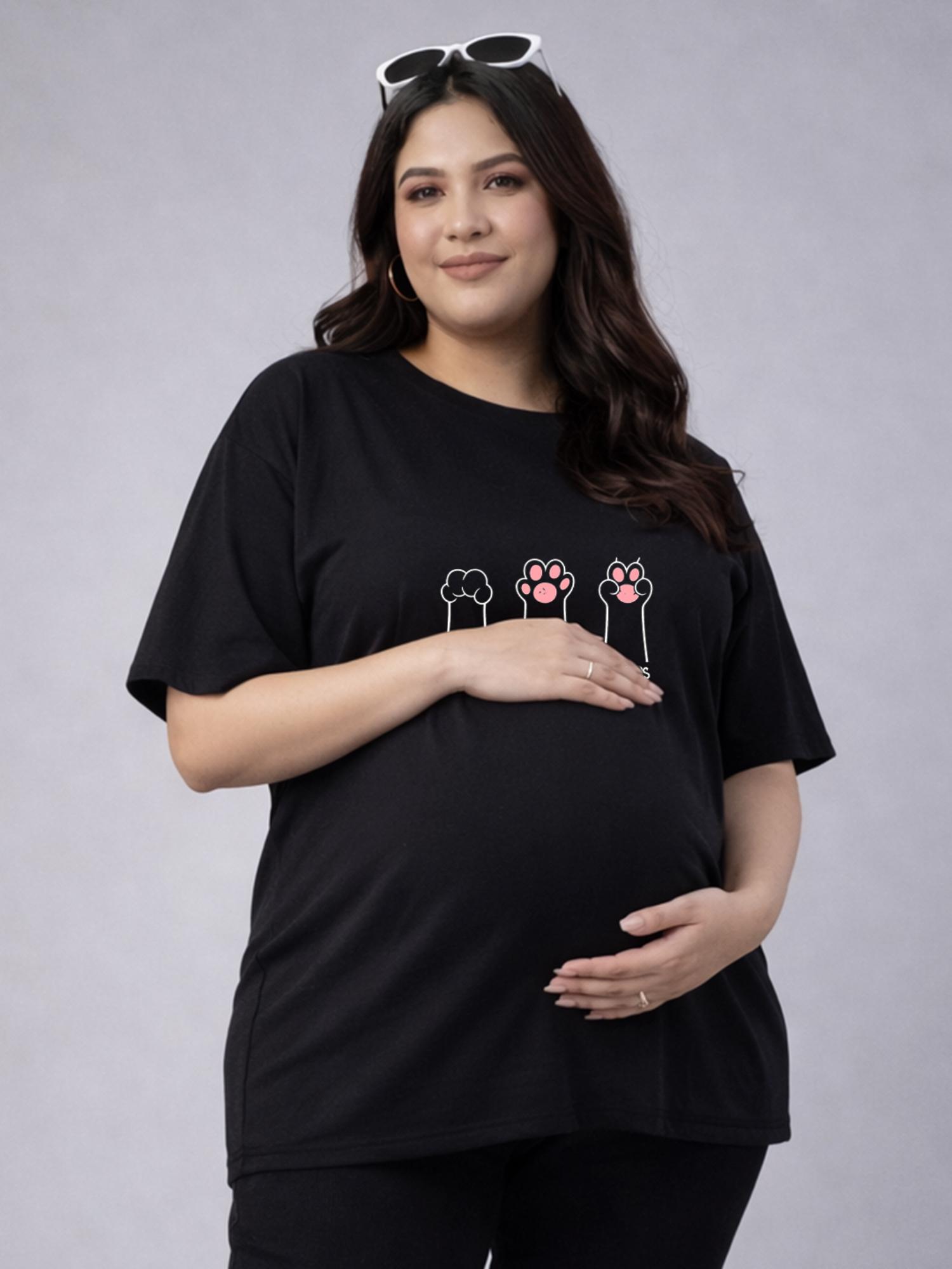 angloindu Women Black Graphic Printed Drop Shoulder Maternity T-shirt-picture-46