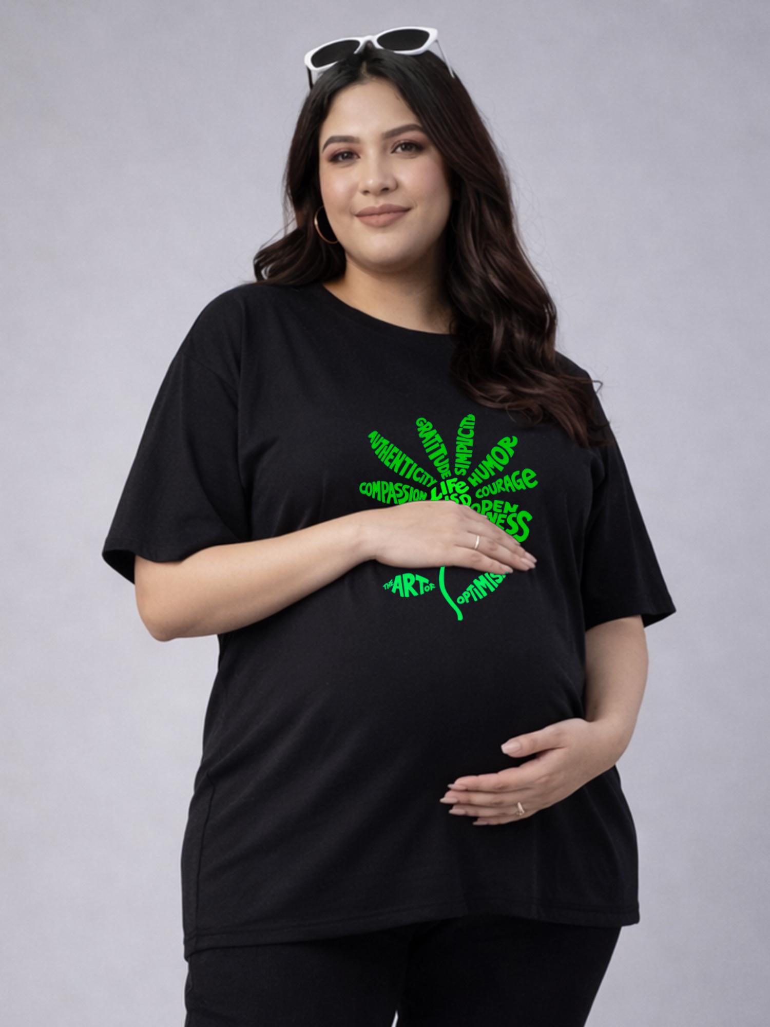 angloindu Women Black Text Printed Drop Shoulder Maternity T-shirt-picture-45