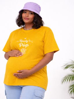 Angloindu - Women Yellow Graphic Printed Drop Shoulder Maternity T-shirt