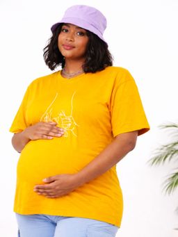Angloindu - Women Yellow Graphic Printed Drop Shoulder Maternity T-shirt