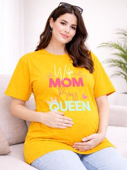 Angloindu - Women Yellow Text Printed Drop Shoulder Maternity T-shirt