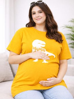 Angloindu - Women Yellow Text Printed Drop Shoulder Maternity T-shirt