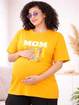 Angloindu - Women Yellow Text Printed Drop Shoulder Maternity T-shirt
