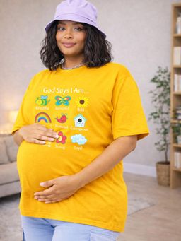 Angloindu - Women Yellow Graphic Printed Drop Shoulder Maternity T-shirt