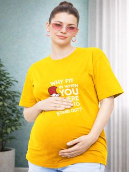 Angloindu - Women Yellow Text Printed Drop Shoulder Maternity T-shirt