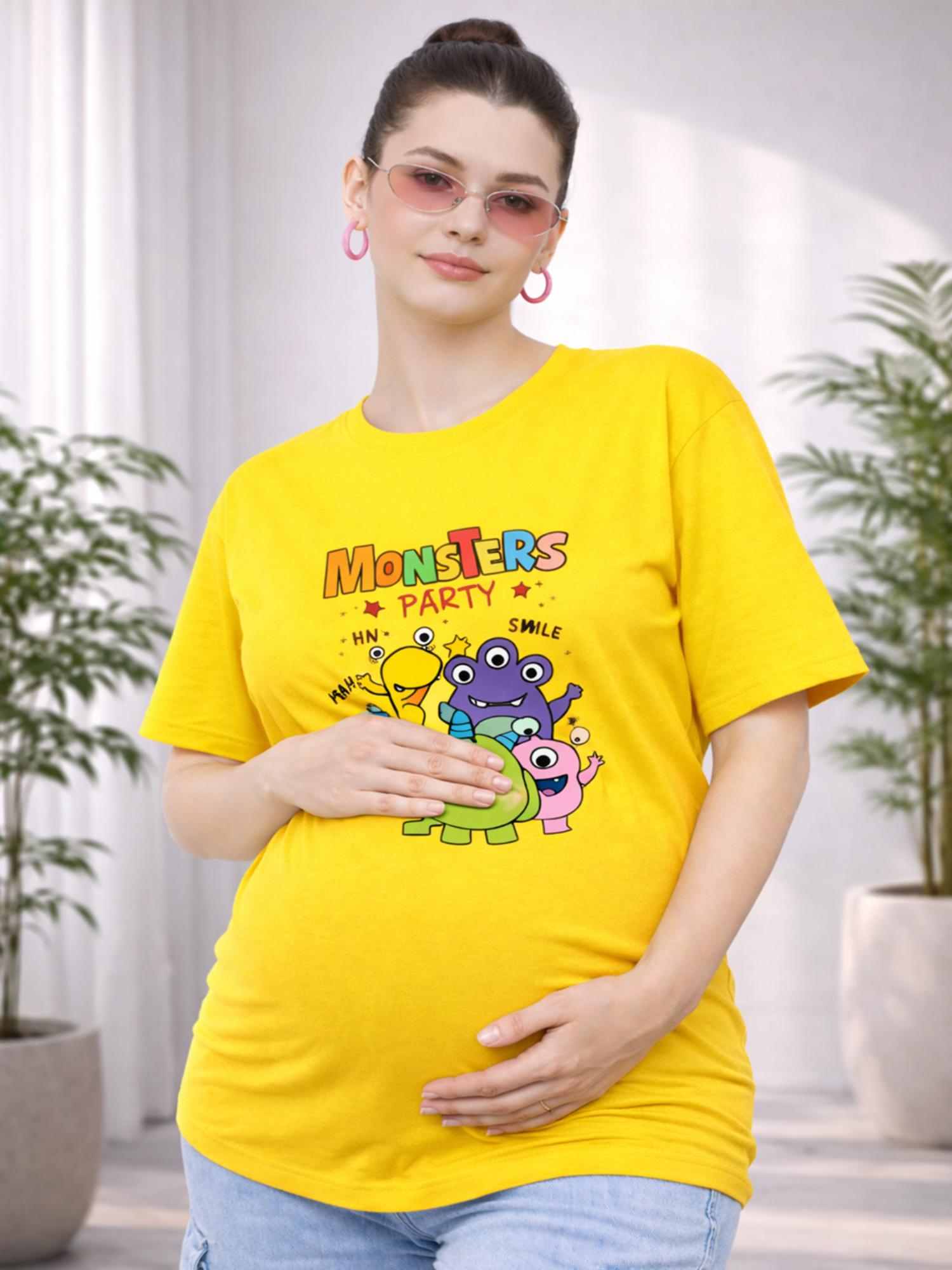 angloindu Women Yellow Graphic Printed Drop Shoulder Maternity T-shirt-picture-6