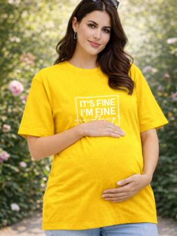 Angloindu - Women Yellow Text Printed Drop Shoulder Maternity T-shirt