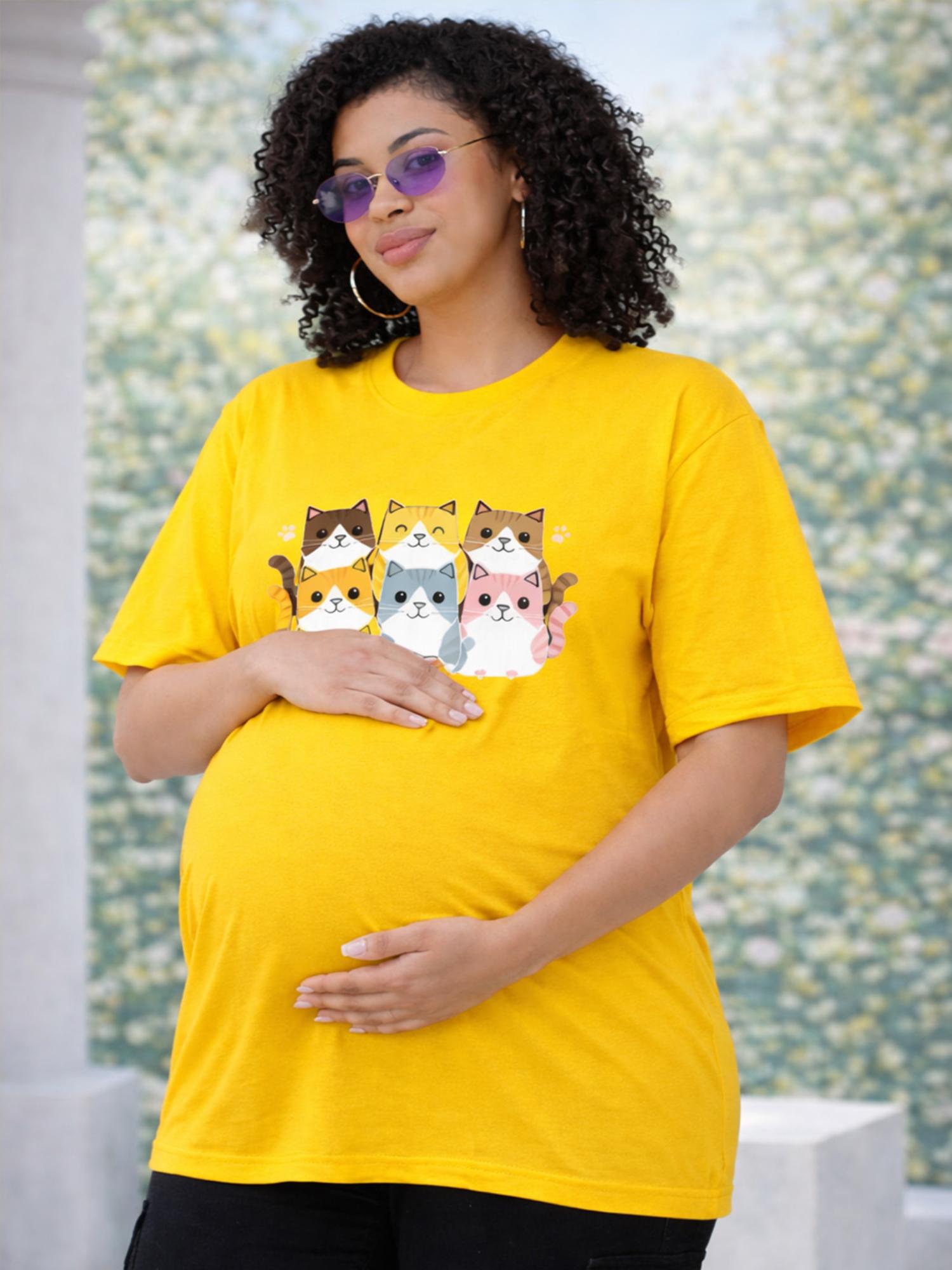angloindu Women Yellow Graphic Printed Drop Shoulder Maternity T-shirt-picture-3
