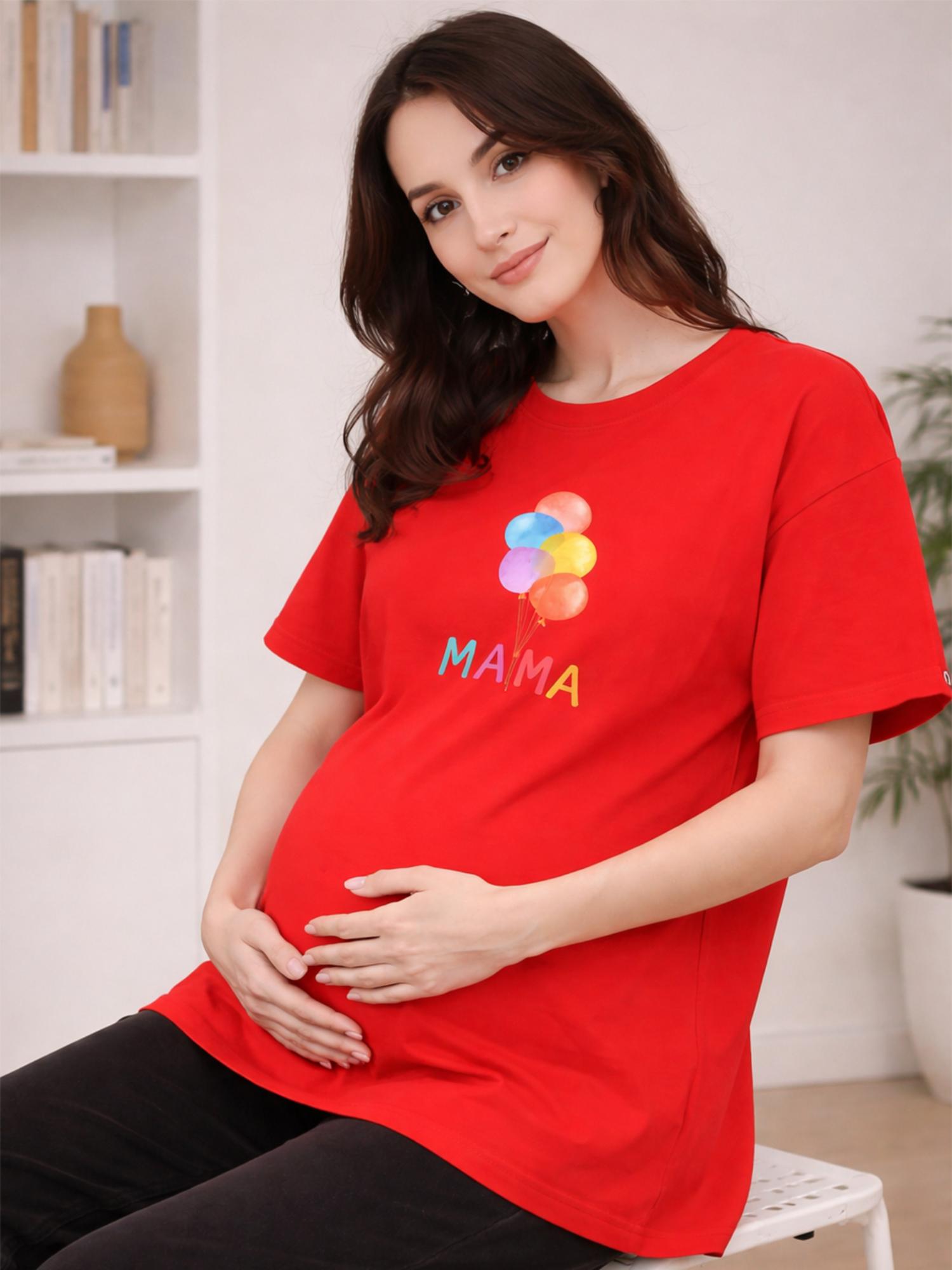 angloindu Women Red Graphic Printed Drop Shoulder Maternity T-shirt-picture-41