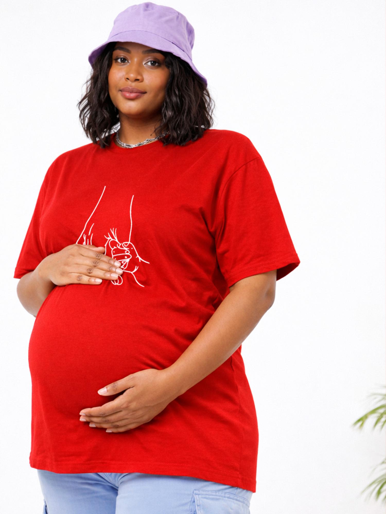 angloindu Women Red Graphic Printed Drop Shoulder Maternity T-shirt-picture-39