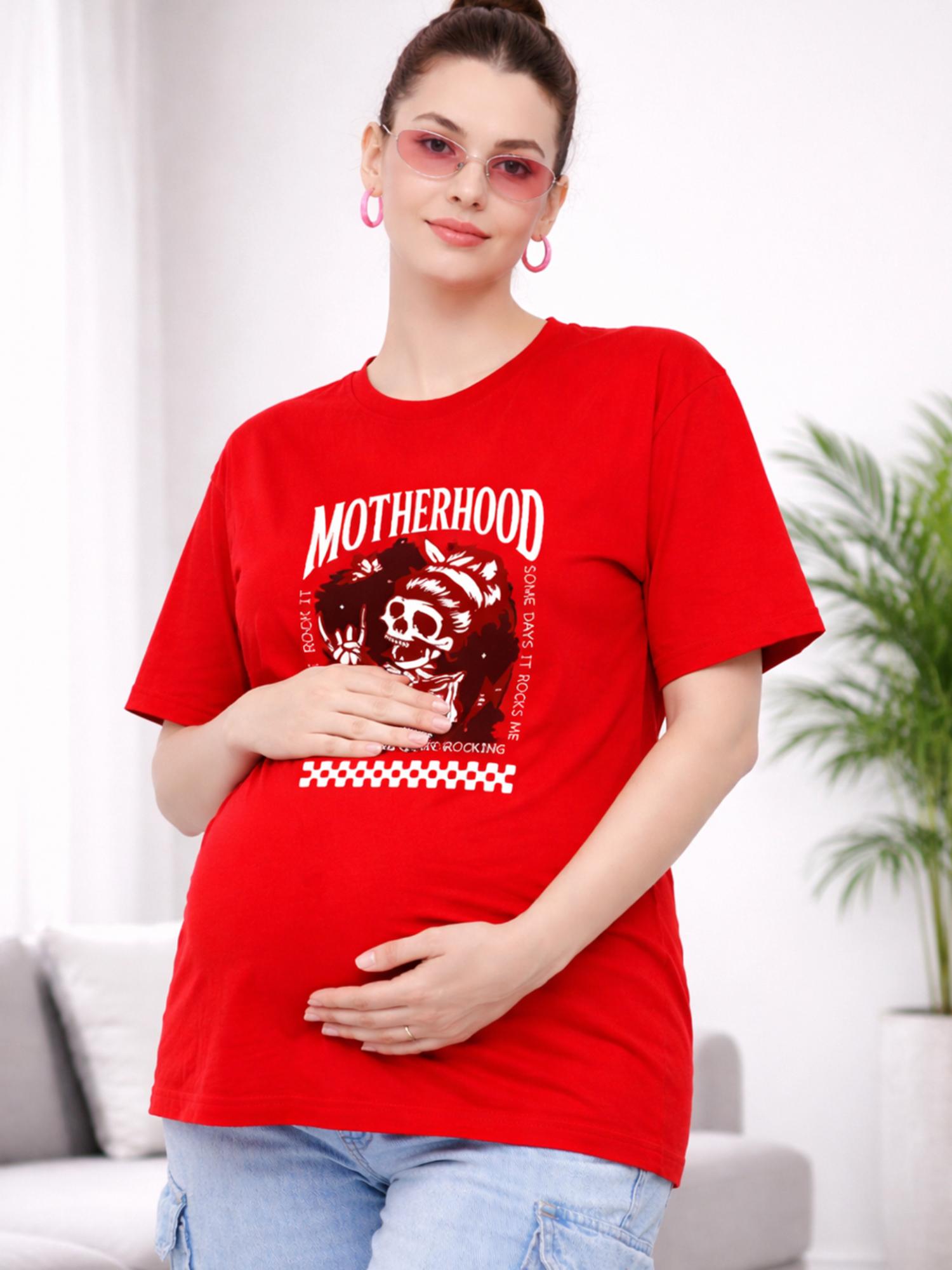 angloindu Women Red Graphic Printed Drop Shoulder Maternity T-shirt-picture-38