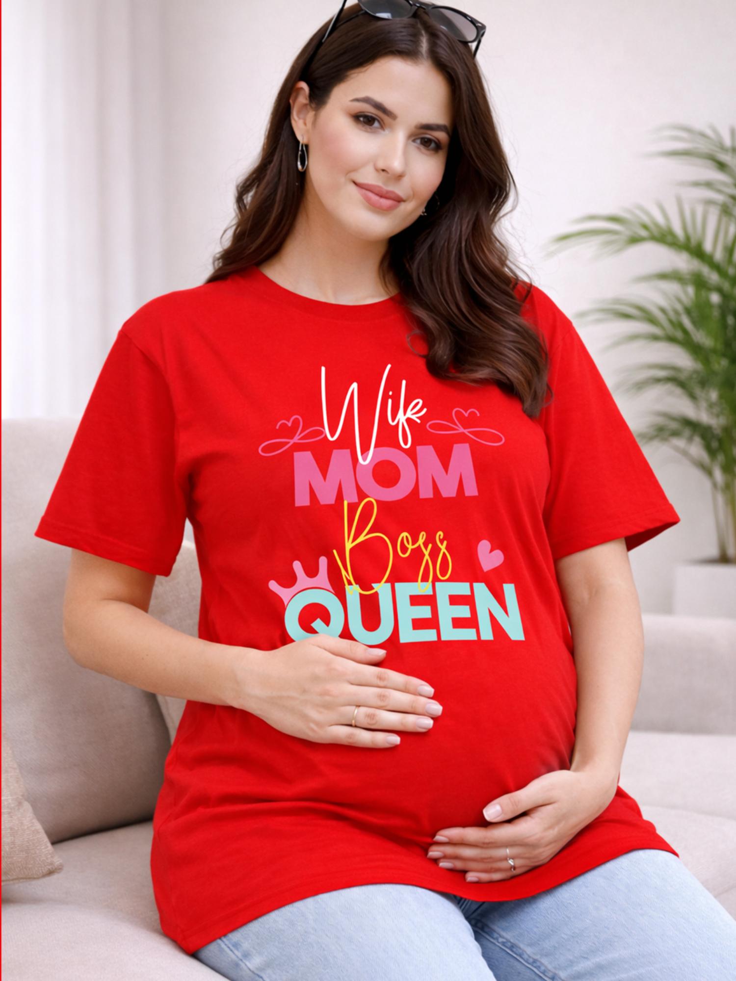 angloindu Women Red Text Printed Drop Shoulder Maternity T-shirt-picture-37