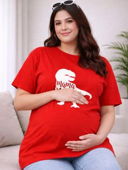 Angloindu - Women Red Graphic Printed Drop Shoulder Maternity T-shirt