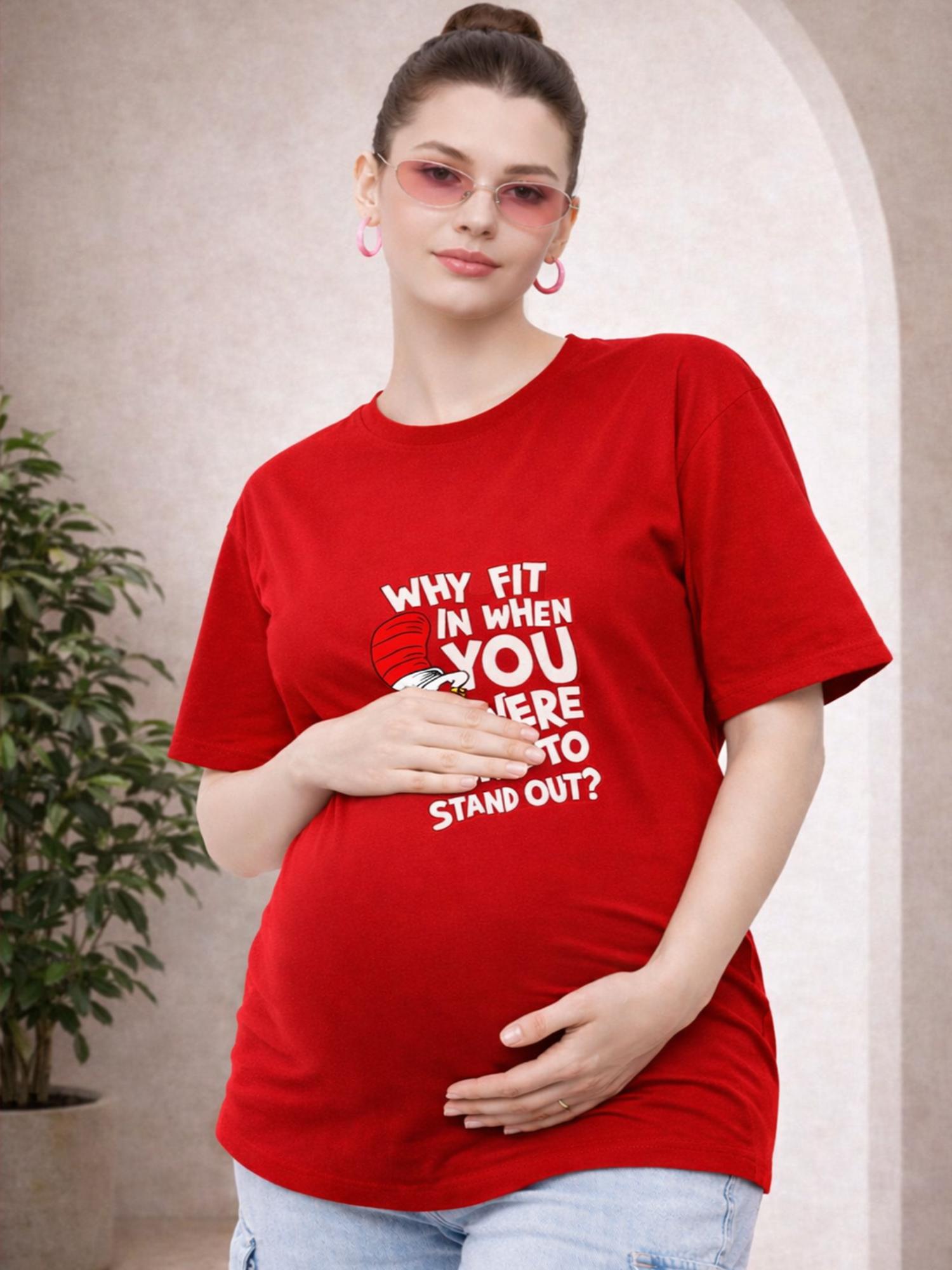 angloindu Women Red Text Printed Drop Shoulder Maternity T-shirt-picture-32