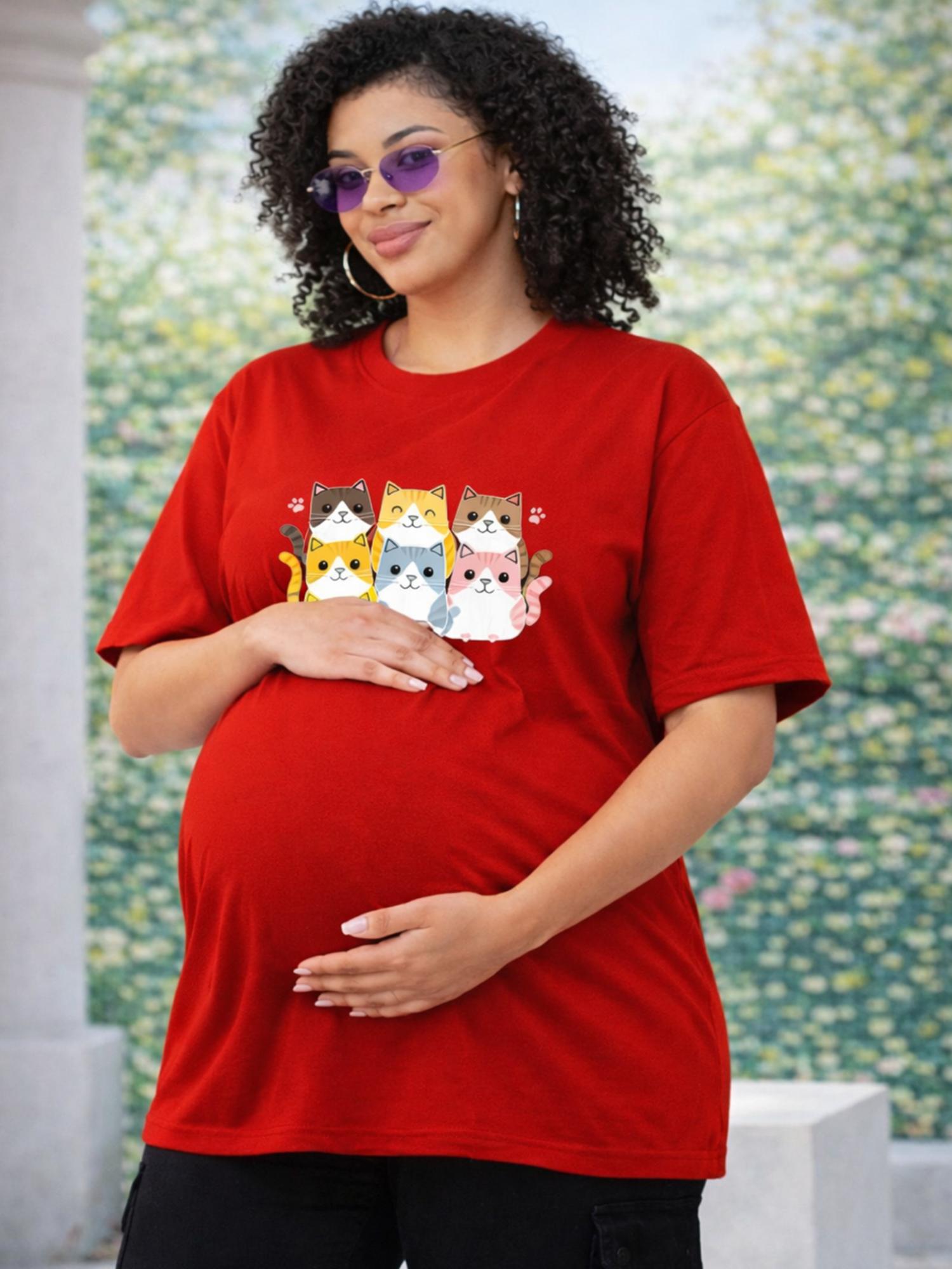 angloindu Women Red Graphic Printed Drop Shoulder Maternity T-shirt-picture-21