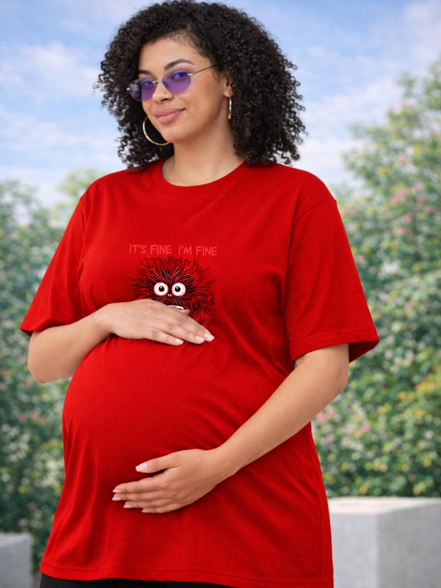 angloindu Women Red Graphic Printed Drop Shoulder Maternity T-shirt-picture-20