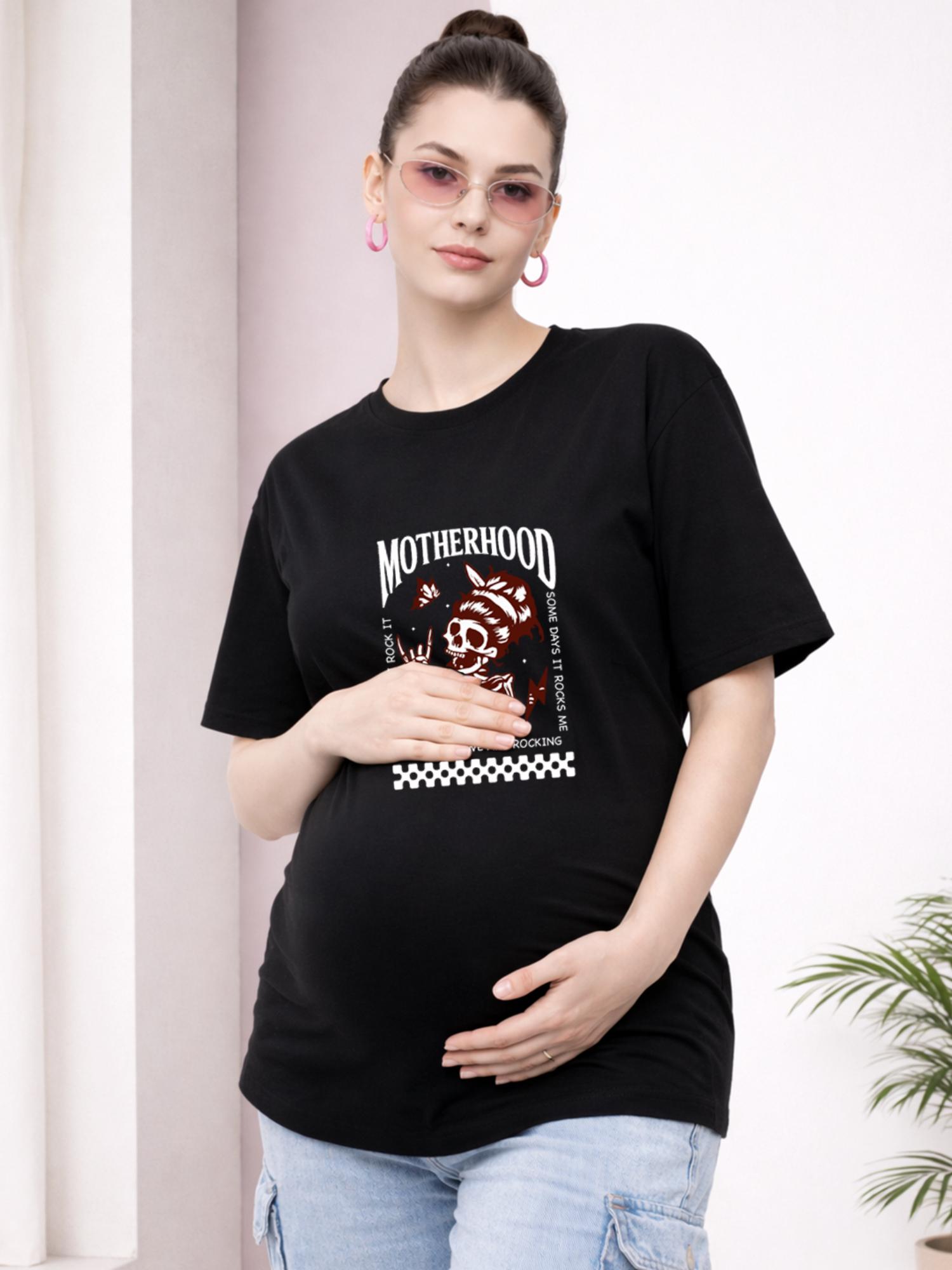 angloindu Women Black Graphic Printed Drop Shoulder Maternity T-shirt-picture-17