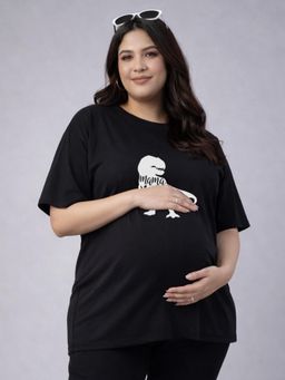 Angloindu - Women Black Graphic Printed Drop Shoulder Maternity T-shirt