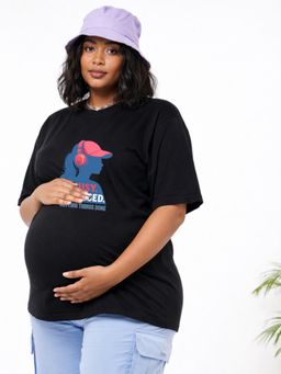 Angloindu - Women Black Graphic Printed Drop Shoulder Maternity T-shirt