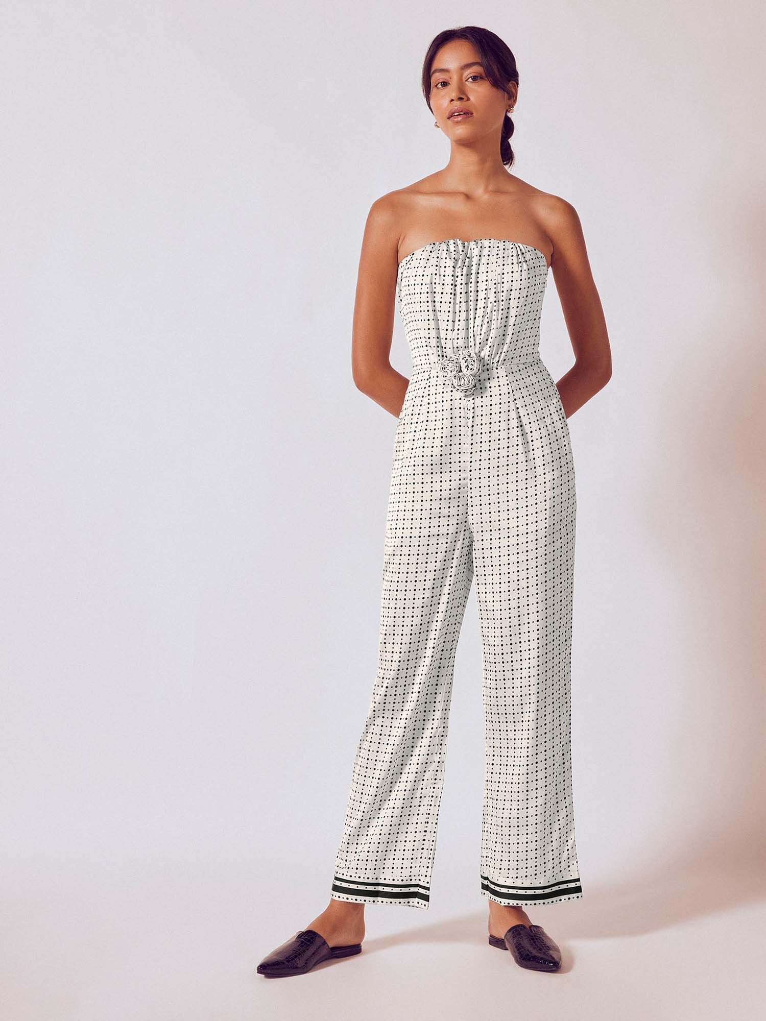 White Women Monochrome Polka Dot Jumpsuit-picture-34