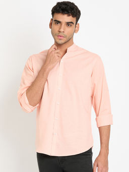 Club York - Peach Solid Mandarin Collar Shirt