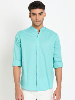 Club York - Sky Solid Mandarin Collar Shirt