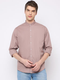 Club York - Light Mauve Solid Mandarin Collar Shirt