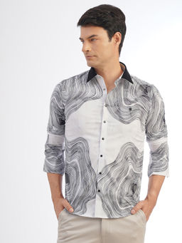 JB Studio - Men White Poly Cotton Slim Fit Printed Party Wear Shirt