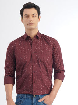 Greenfibre - Maroon Cotton Printed Regular Fit Shirt