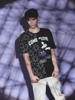 Jack & Jones - Mickey Collection Oversized Fit Black Round Neck T-Shirt