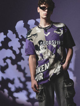 Jack & Jones - Mickey Collection Oversized Fit Purple Round Neck T-Shirt