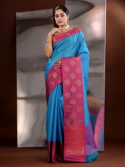 CHARUKRITI - Blue Tanchoi Zari Handwoven Saree with Unstitched Blouse