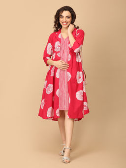 The Mom Store - Agenda In Magenta Maternity and Nursing Dress with Jacket (Set of 2)