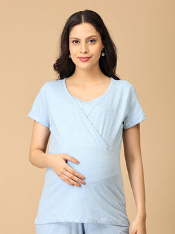 The Mom Store - Blue Melange Maternity and Nursing Top