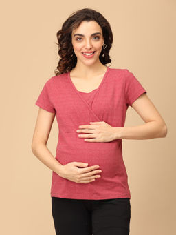 The Mom Store - Tomato Red Melange Maternity and Nursing Top