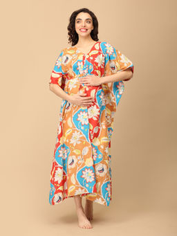 The Mom Store - Dusky Petals Maternity and Nursing Kaftan Nighty