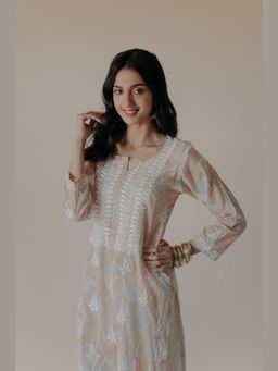 Old Marigold - Anam Mulmul Chikankari Printed Peach Kurta